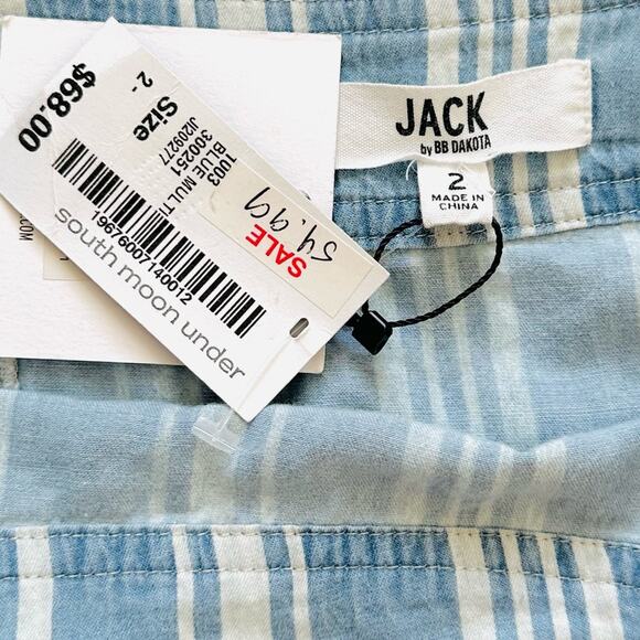 Jack by BB Dakota Skirt Ivanna Blue Striped Raw Hem Chambray Mini Size 2 NEW - Picture 3 of 12